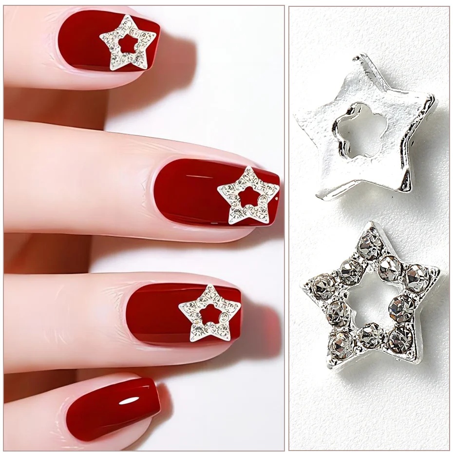 3D Star Rhinestones Nail Charms Y2K Accessories for Acrylic Nails 10Pcs Silver Star Gems Nail Art Decor 3D Nail Supplies LEWEX01