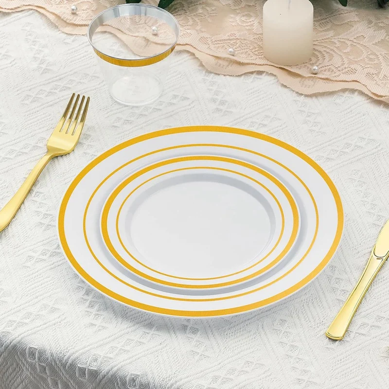 Gold Plastic Plate Disposable Premium Plastic Disposable Plate Disposable Plate Dinner Plates Appetizer Plates For Party Wedding