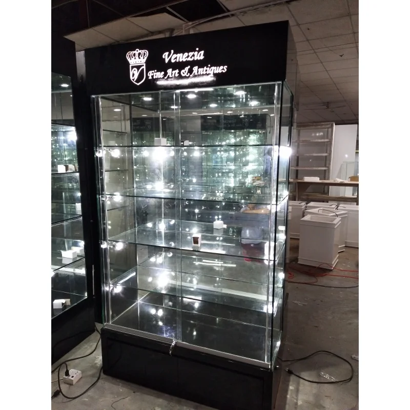 Personalizado Espelho Backing Jóias Loja Gabinete, vitrines Showroom, varejo LED Vidro Showcase Fixture