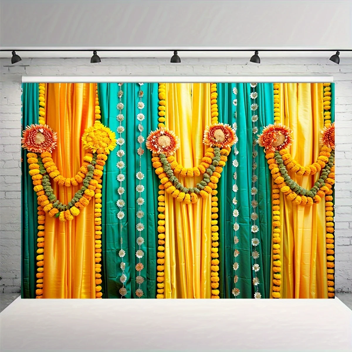 Indian Festival Backdrop Polyester, Multipurpose Traditional Event Decoration, Non-Electric Mehndi Ganpati Pooja Party