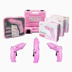 Pink DIY Handicrafts Girl Electric Screwdriver Alloy Steel Bit Battery Women Fast Charging Repair Power Tools Set Gift Full