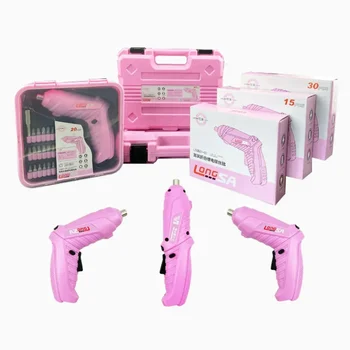 Pink DIY handcraft girl electric screwdriver alloy steel bit battery women fast charging repair power tools set gift full