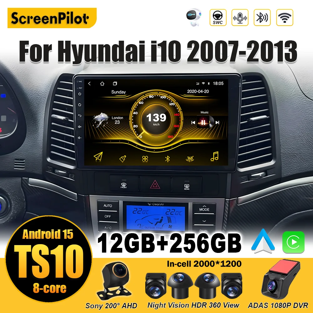 

Для Hyundai i10 Fe 2007 2008-2011 2012 2013Android15 Автомобильный радиоприемник Мультимедийный видеоплеер Стерео головное устройство GPS-навигация 5G