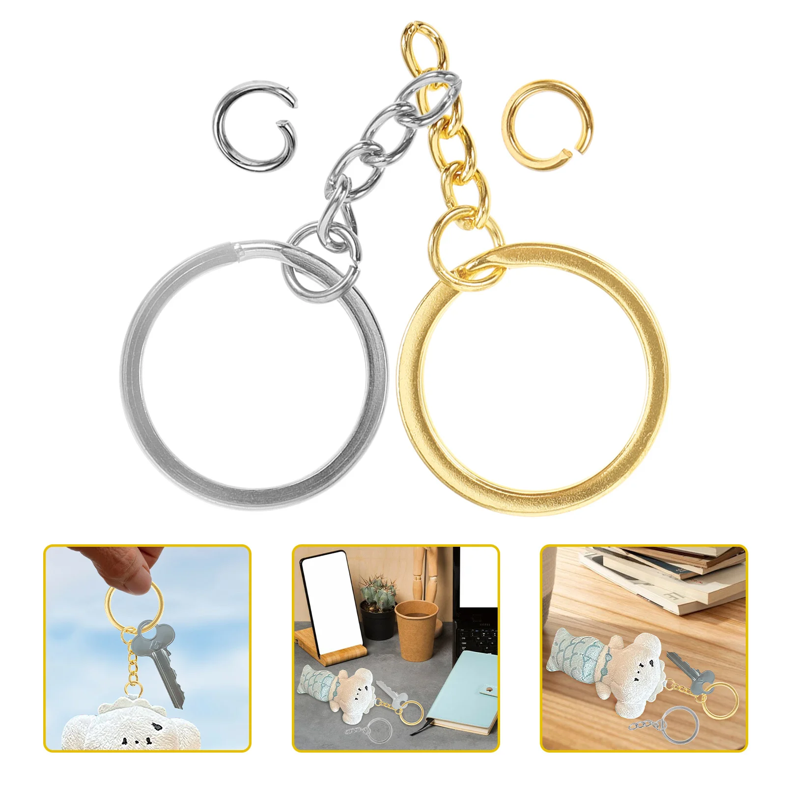 

50 Pcs Key Ring Ornaments Tag Chain Kit Keychain Hooks Car Jewelry Clip Coin Holder Metal Making Links for Chains