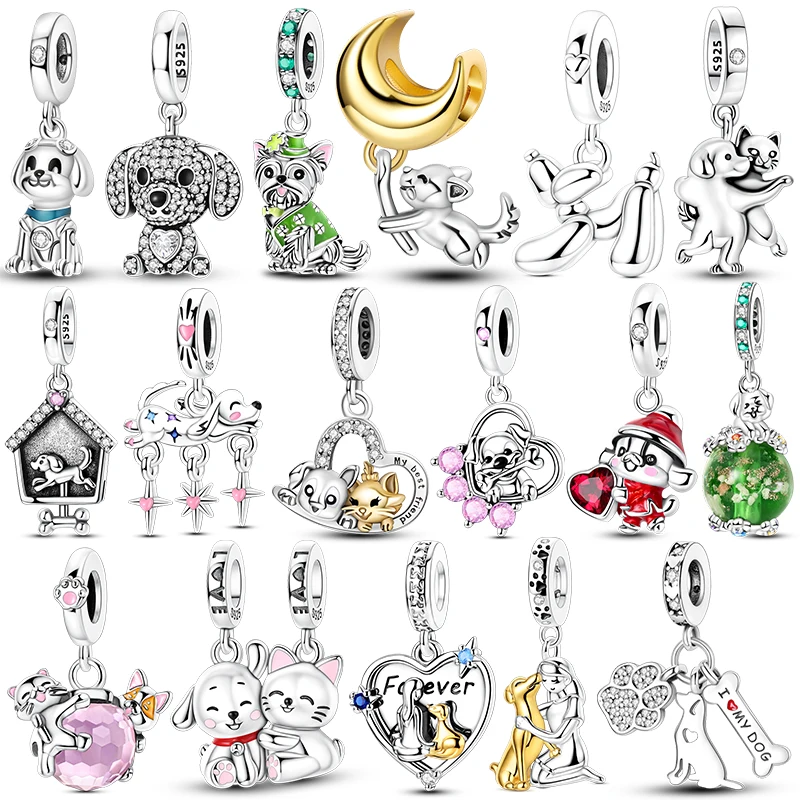 Hot Sale Dog Puppy Charm Beads Pet Paw Cat House Pendant Charms Fits 3mm Bracelet Necklace For Women Luxury DIY Jewelry Gift