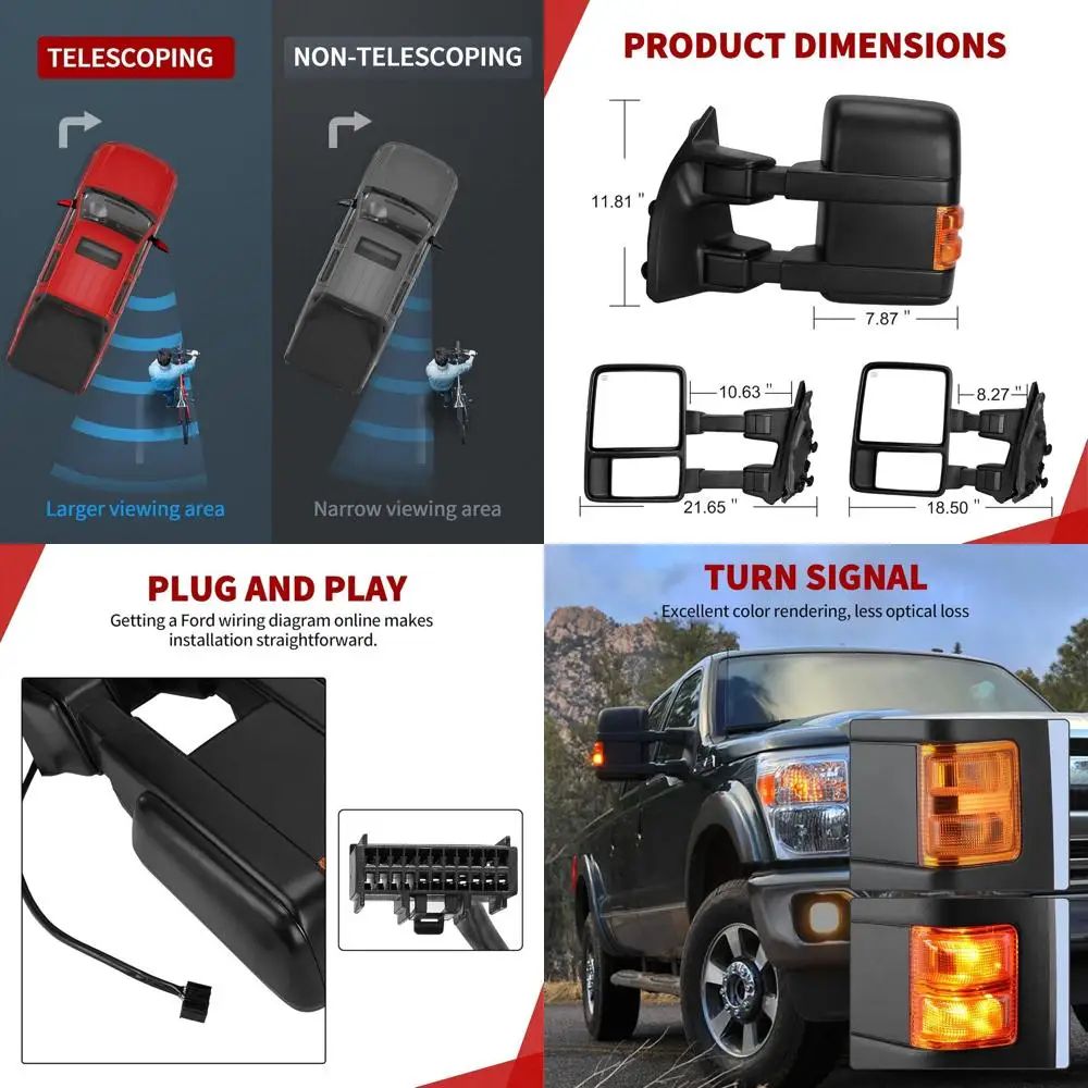 

Буксирное зеркало, совместимое с Ford F250 F350 F450 F550 Super Duty 2008-2016 гг., правое боковое зеркало пассажира с подогревом, телескопическое