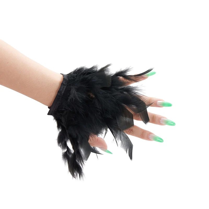 Manchette en plumes d\'autruche pour la fête d\'Halloween, bracelet élégant, gants longs gothiques, cosplay