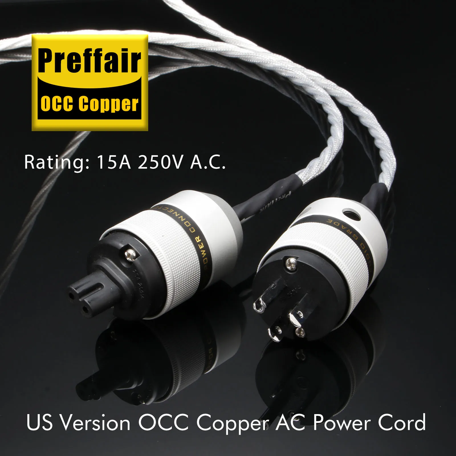 Preffair X463P883 OCC Copper C7 Power Cable with Rhodium Plated Plugs&PTFE Insulation S-Shape Braiding for AMP/CD/DVD/Mixer