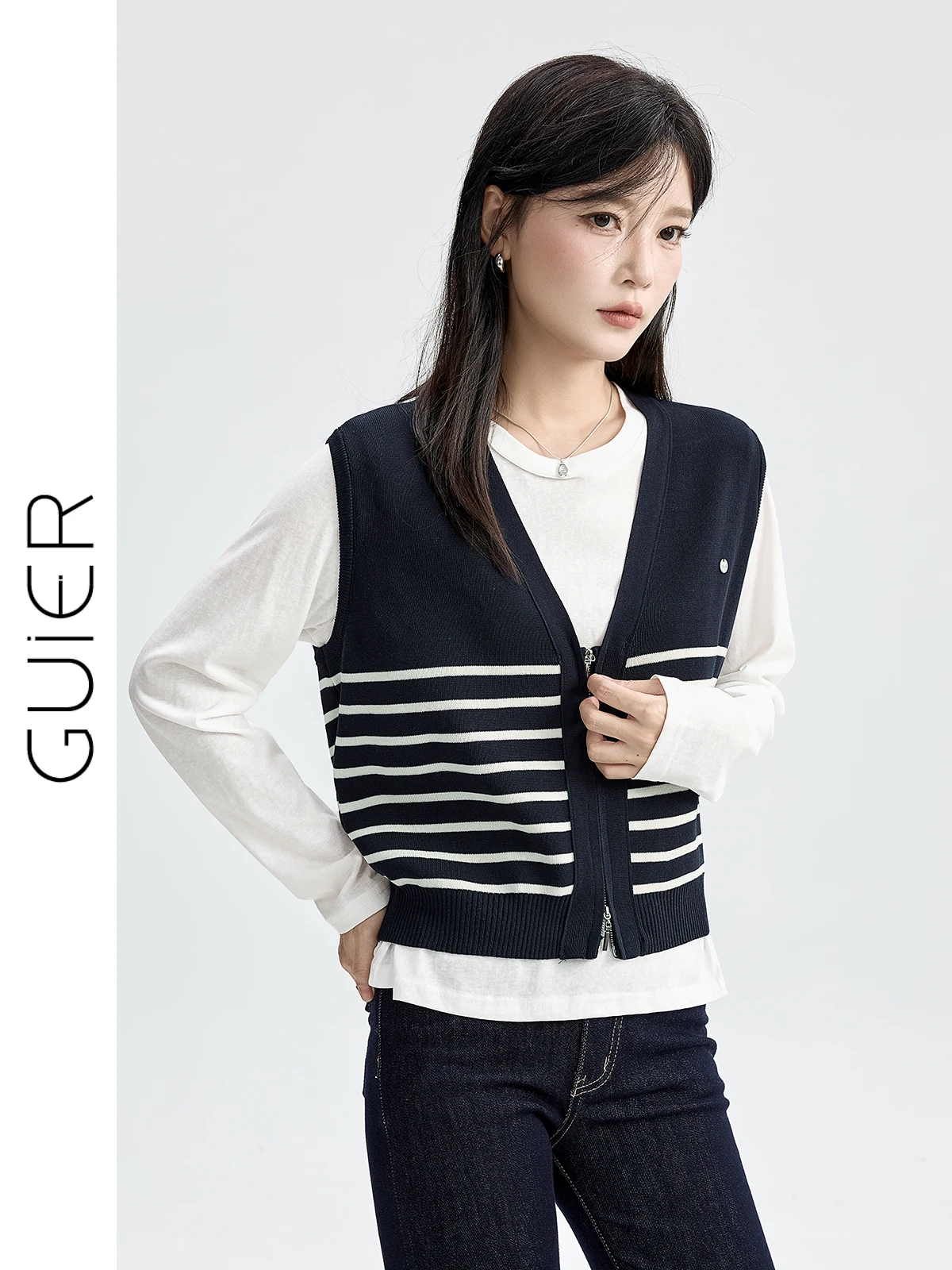 

Женский вязаный жилет Guierv с V-образным вырезом, свободного кроя, стройнящий, премиум-класса, осенняя новинка, модный открытый кардиган
