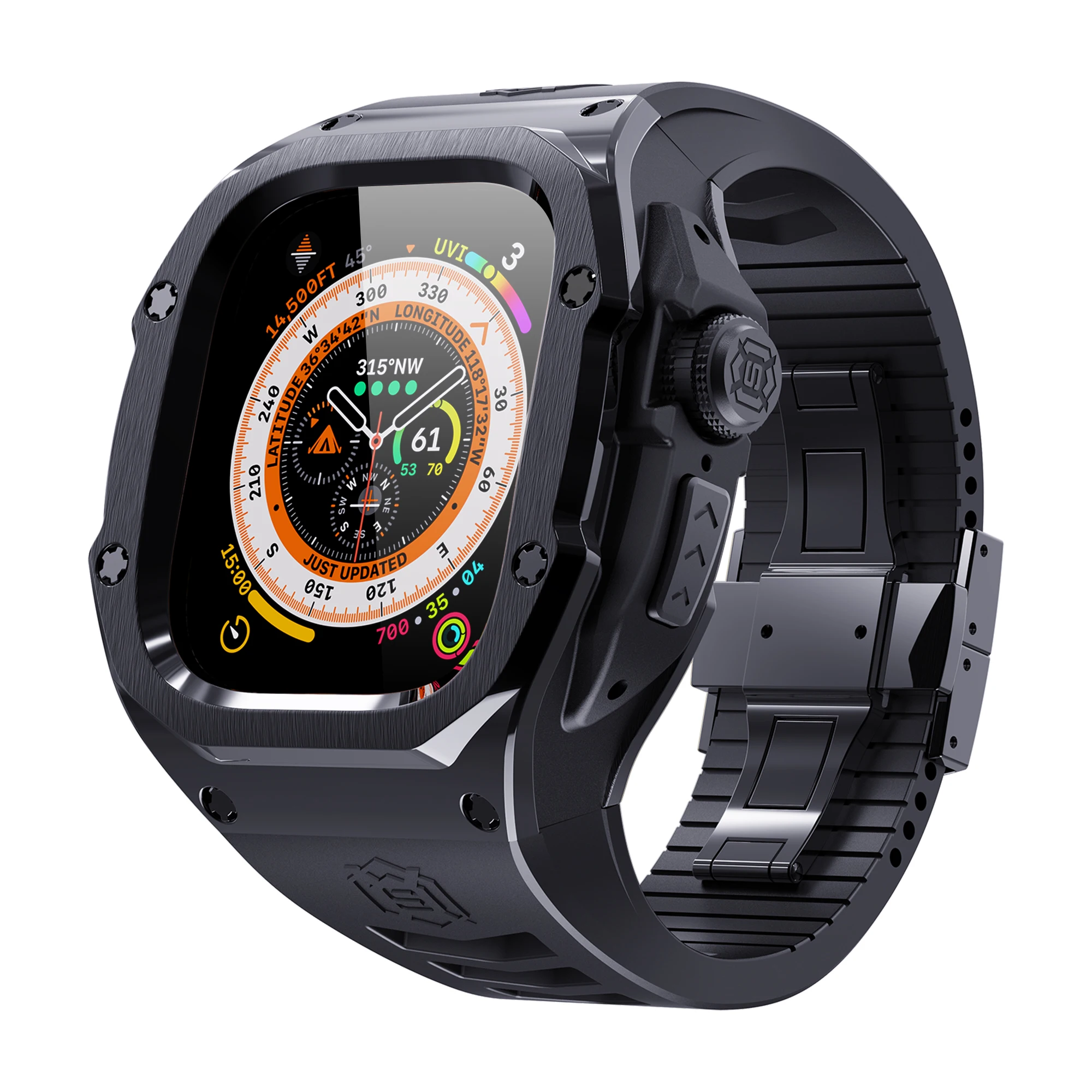 

SHELLBOX для Apple Watch Ultra 49 мм / Ultra 2 49 мм противоударный металлический корпус ремешок для часов - черный