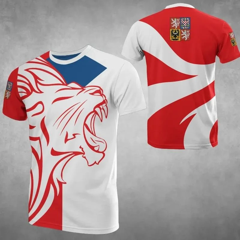 Czech Republic Flag 3D T-Shirt Men Women Coat Of Arms Of Czech Republic T Shirt Casual Oversized Short Sleeve O-neck Tees Top view 5