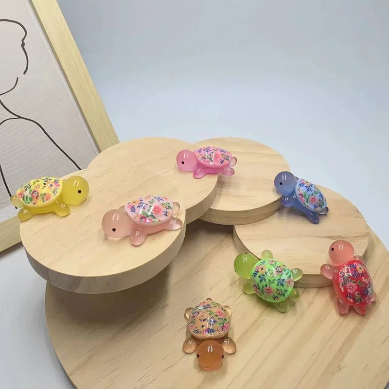 10Pcs Cartoon Printed Turtle Mini Luminous Turtle DIY Jewelry Accessories Desktop Decorations Creative Cream Glue Ornament Toy