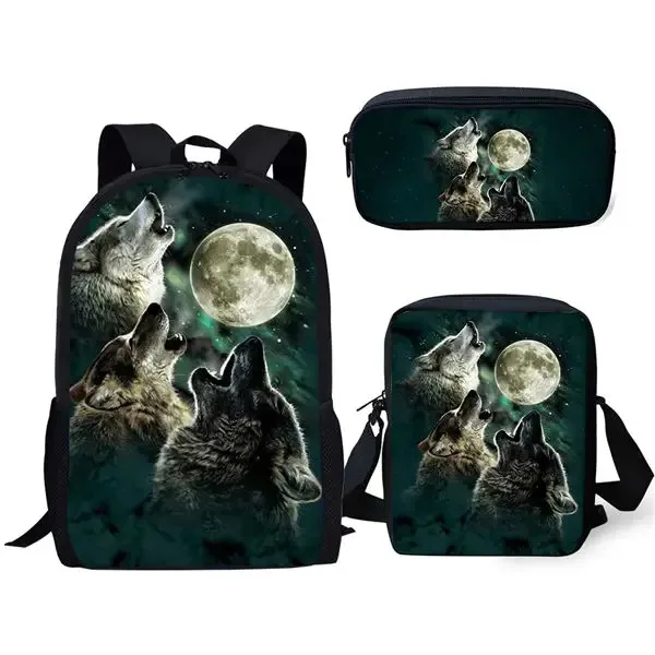 The popular wolf 3D printed Escola backpack, laptop backpack, backpack, slanted sunshade bag, bed sheet set for Harajuku animals