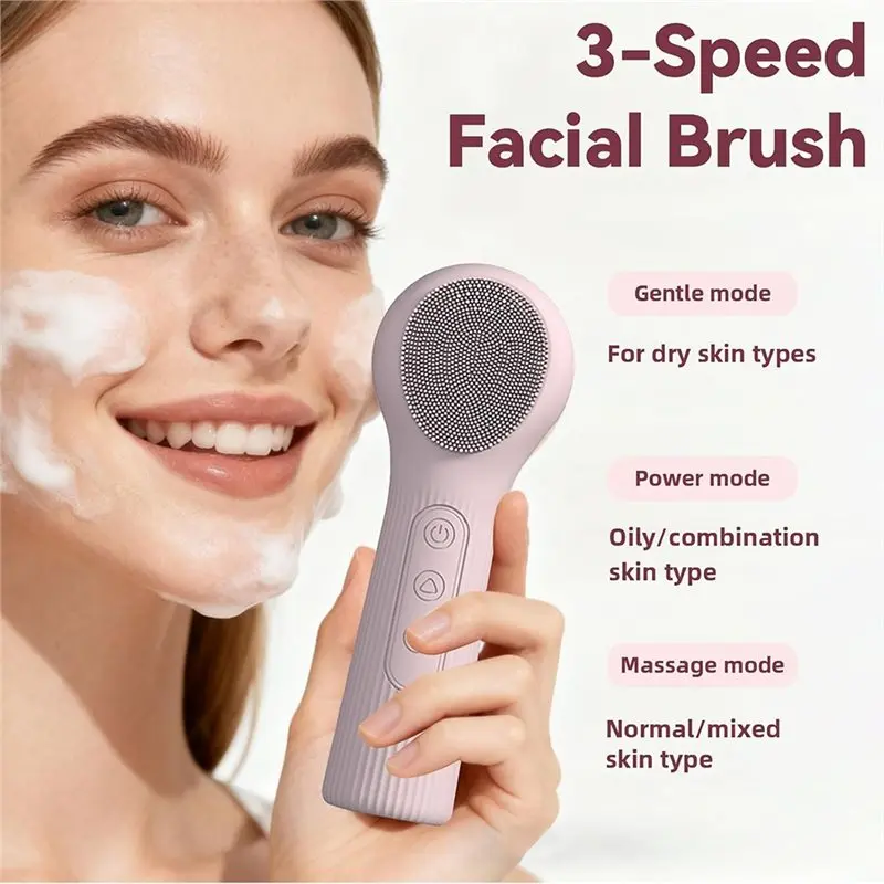 【OFF SHELF】 Brosse électrique imperméable pour le visage pour femme, brosse de nettoyage du visage en silicone 2 en 1 avec massage thermique, épurateur pour le visage