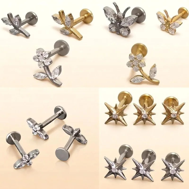 2/5 pcs F136 Titanium piercing Lip Cartilage Helix Ear Studs Zircon 16G Earrings Tragus piercing Hinged Segment Labret Wholesale