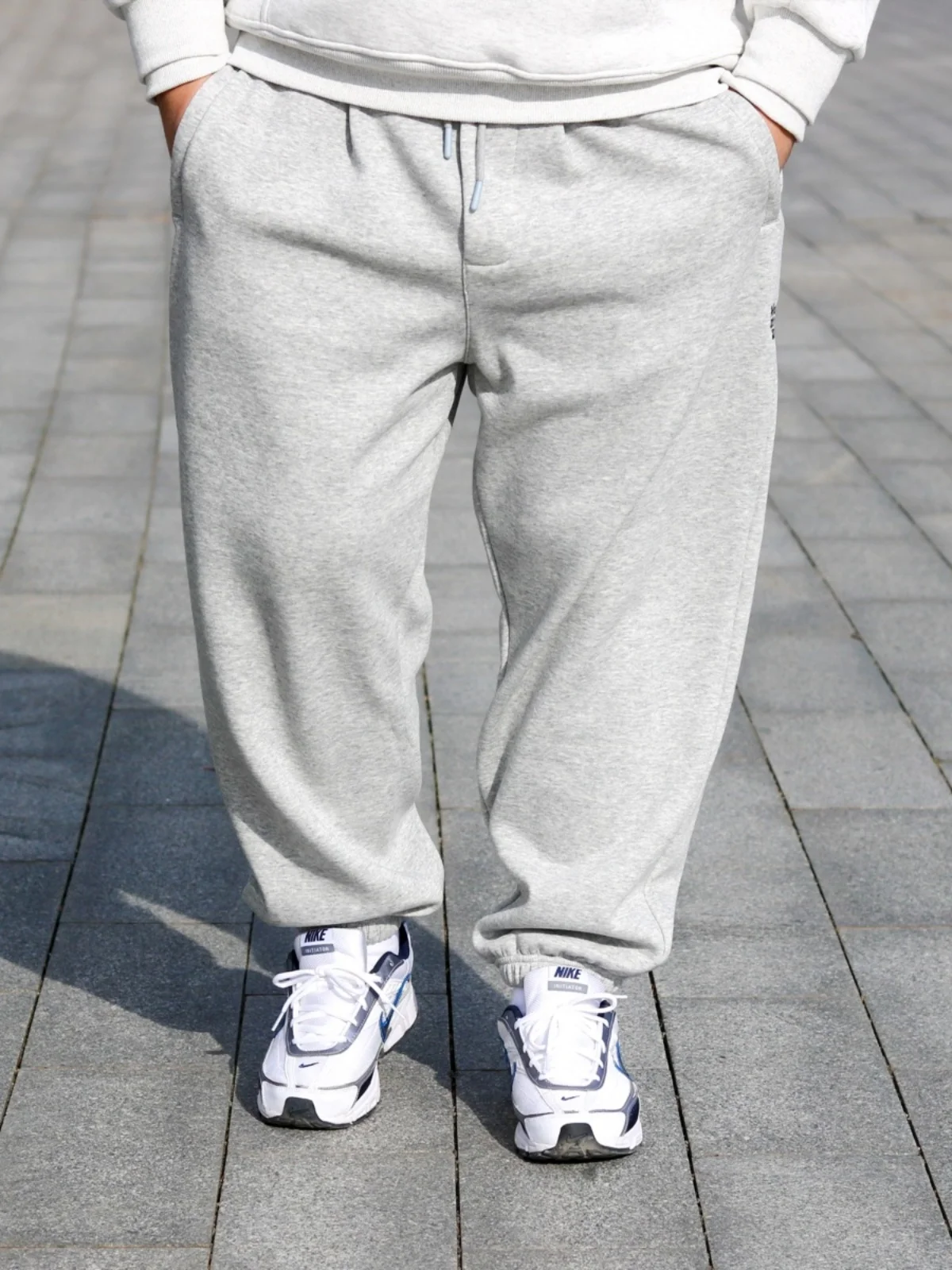 TRCE Winter Thickened Fleece Lined Loose Comfortable All-match Cuffed Sports Pants Sweatpants Embroidered Elastic Waist Casua...