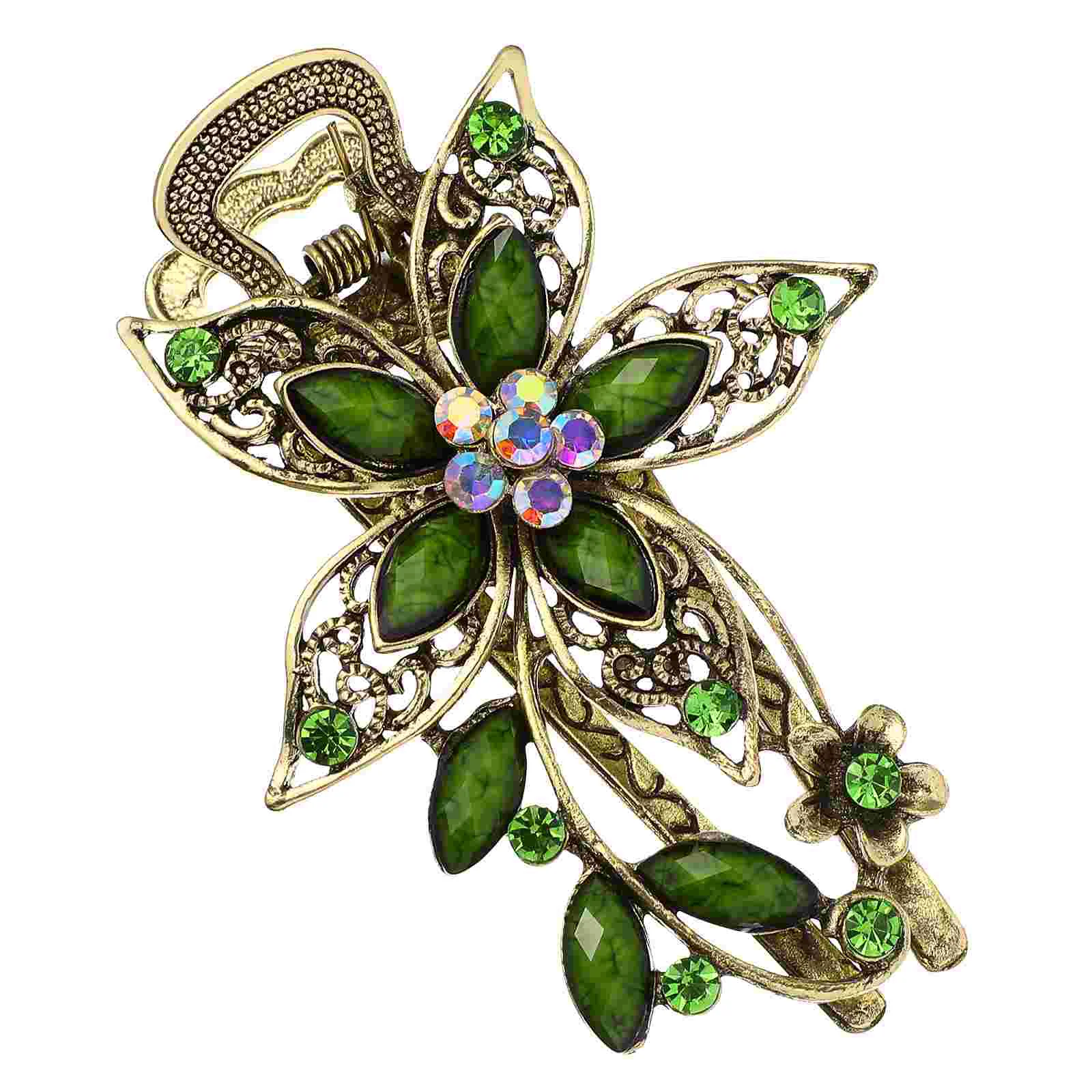 

Hairpins Women Elegant Womens Emerald Accessories Turquoise Leaf Clip Rhinestone Headwear Women's