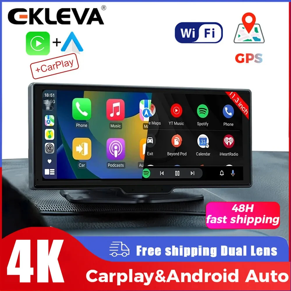 

EKLEVA 10.26" 4K Dual Dash Cam Front Inside IR Night Vision 24H Park Monitor Car DVR WiFi BT CarPlay G-Sensor Loop Recording