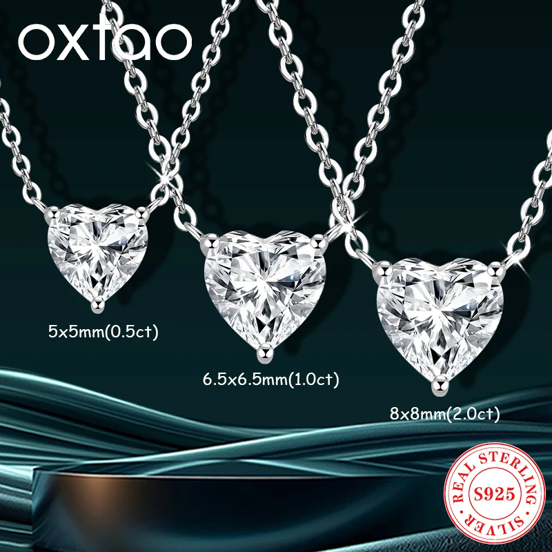 

OXTAO Sterling 925 Silver Heart Necklace for Women Gold Plated Chain Moissanite Heart Pendant Choker Necklace Wedding Jewelry