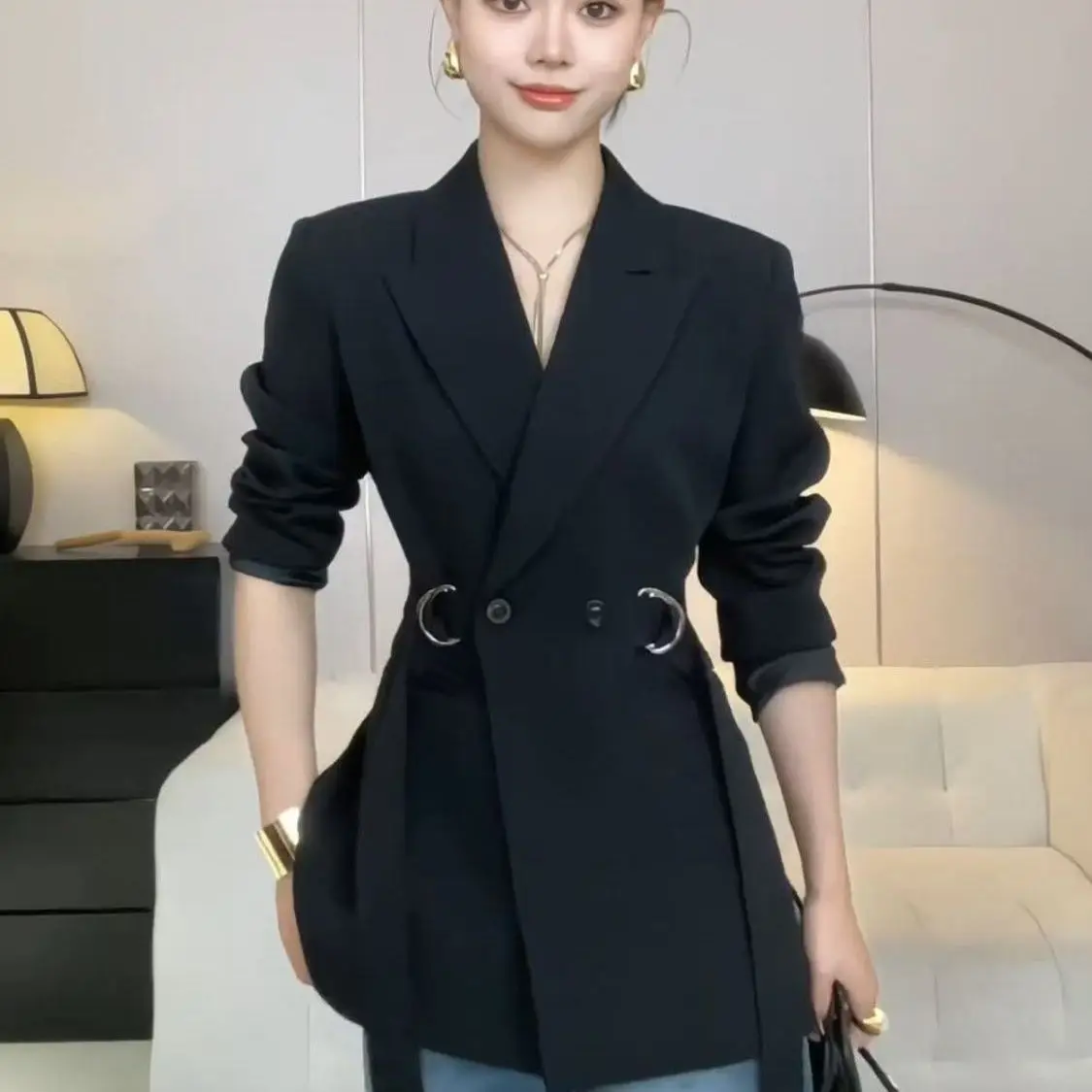 Blazer women's 2025 spring and autumn new Internet celebrity small Korean version lace-up suit top design sense niche