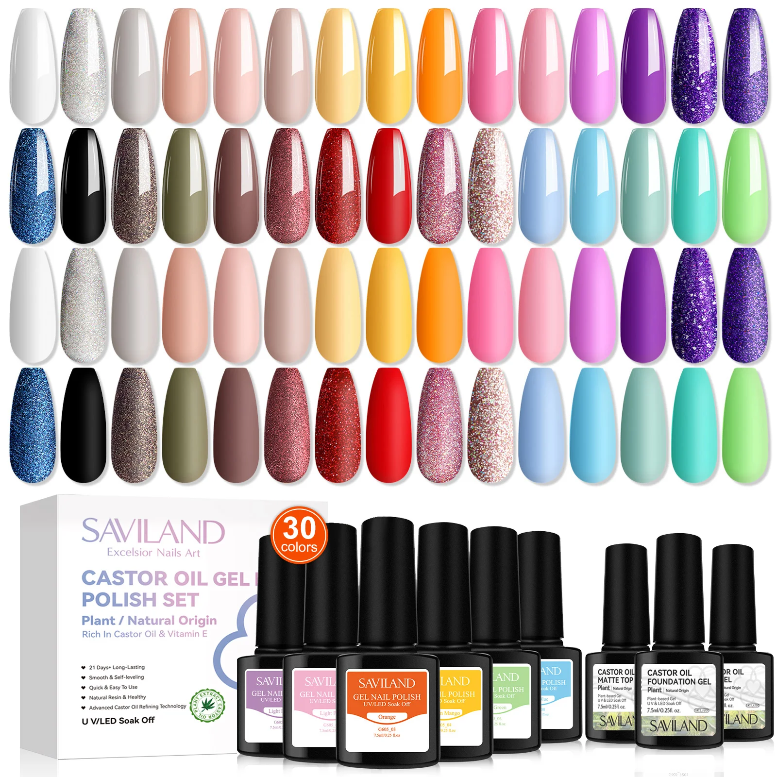 

SAVILAND 30PCS Gel Nail Polish Set Long Lasting Quick Dry Easy Application for Christmas Nail Art Salon Home DIY Holiday Gift