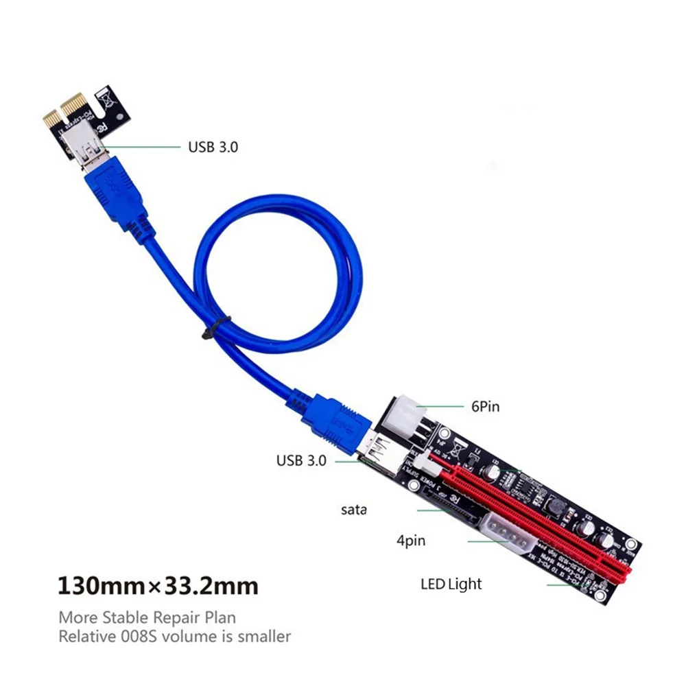 Tarjeta elevadora 3 en 1 para minería de Bitcoin, Cable de 60CM, PCI-E, 1 piezas, VER103D