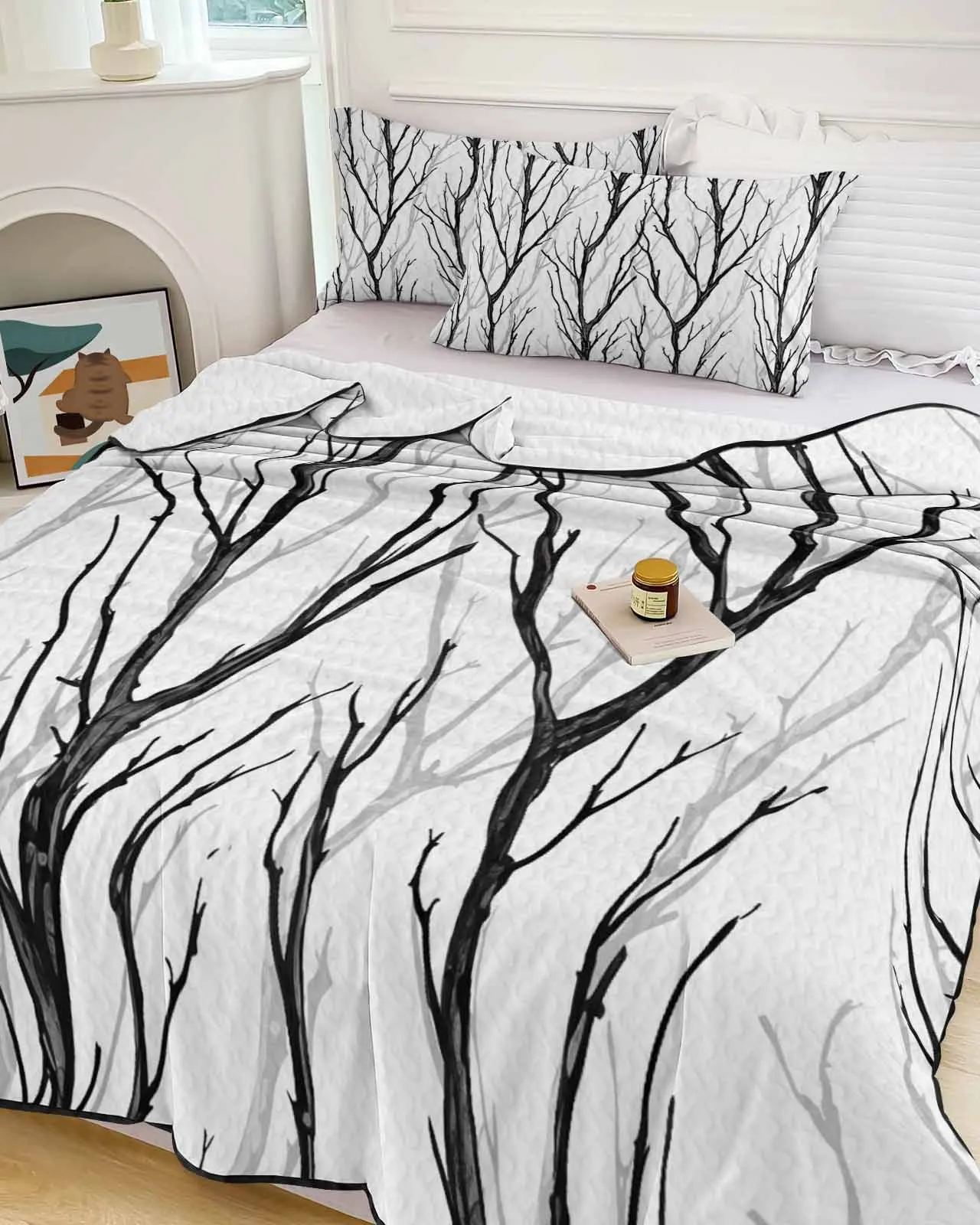 Abstract Silhouette Branch Bird Animals Cooling Blankets Air Condition Comforter Lightweight Summer Quilt for Bed Thin Quilt