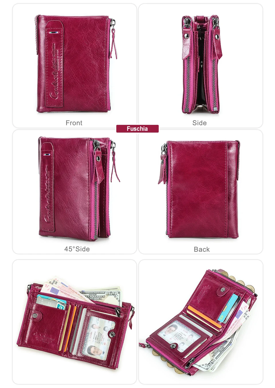 CONTACT'S Damen Echtleder-Geldbörsen Frauen Bifold Luxus Retro Hochwertige Fotofächer Kartenhalter Reise Dating Geschenk Münzbörse – Detail 10