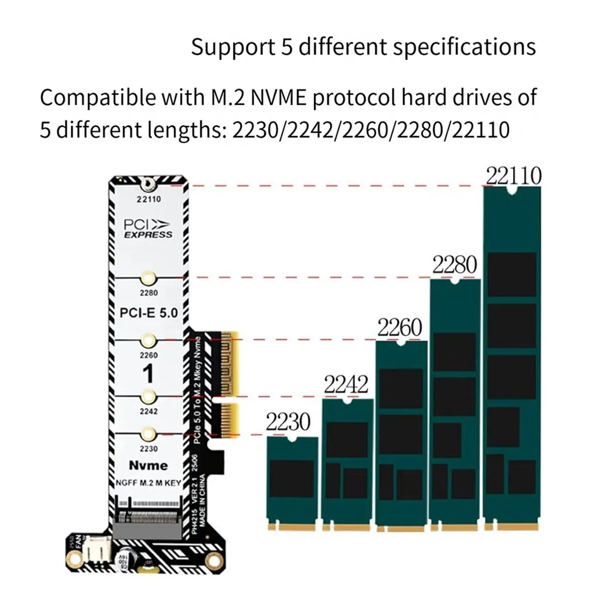 M.2 NVMe SSD to PCIe X4 Adapter Expansion Card for 2230 2242 2260 2280 22110 SSD PCIe 5.0 PH4215L Full-Height Bracket