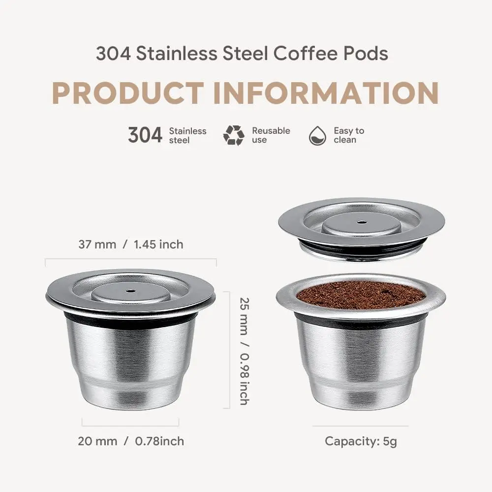 ICafilas Reusable Coffee Pods for Nespresso Capsule Stainless Steel Crema Espresso Refill Coffee Filter fit Essenza Mini Machine