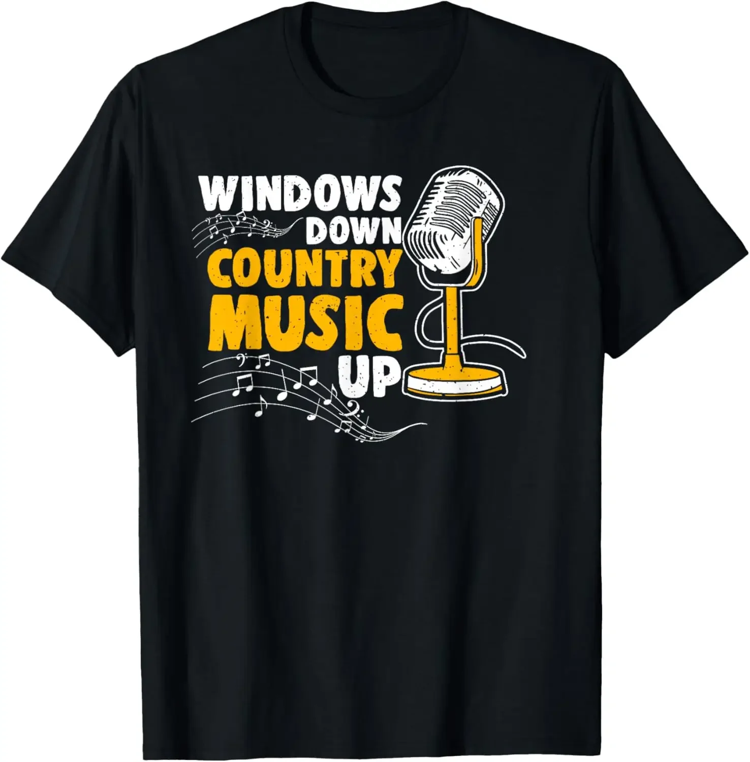 

Windows Down Country Music Up Graphic Tee Men's Short Sleeve Cotton T-Shirt Casual