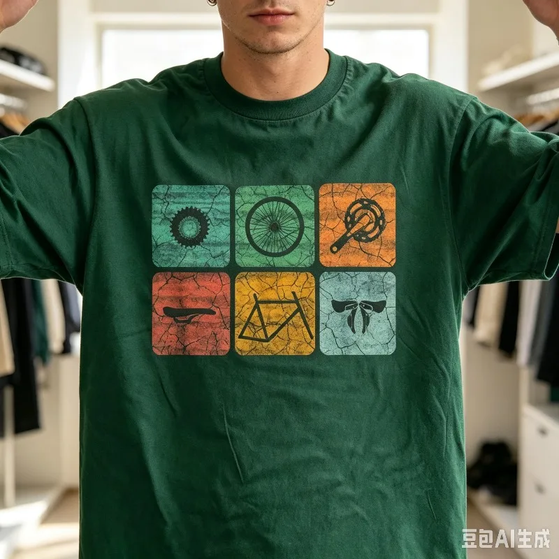 Vintage 6‑Square Bicycle Parts Print Men T‑Shirt 100% Cotton Retro Bike Component Graphic  Cyclist Sports Casual Streetwear Top
