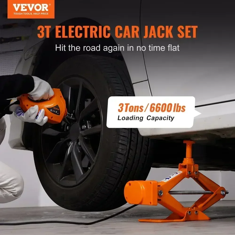 Imagem -02 - Vevor-chão Elétrico Jack para Carro Conjunto de Elevação Tesoura Jack com Chave de Impacto Auto Repair Tool Kit de Serviço dc 12v Ton 5ton