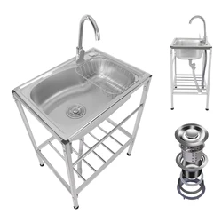 Évier de cuisine utilitaire en acier inoxydable, autoportant, cuve unique, 60x45x75cm
