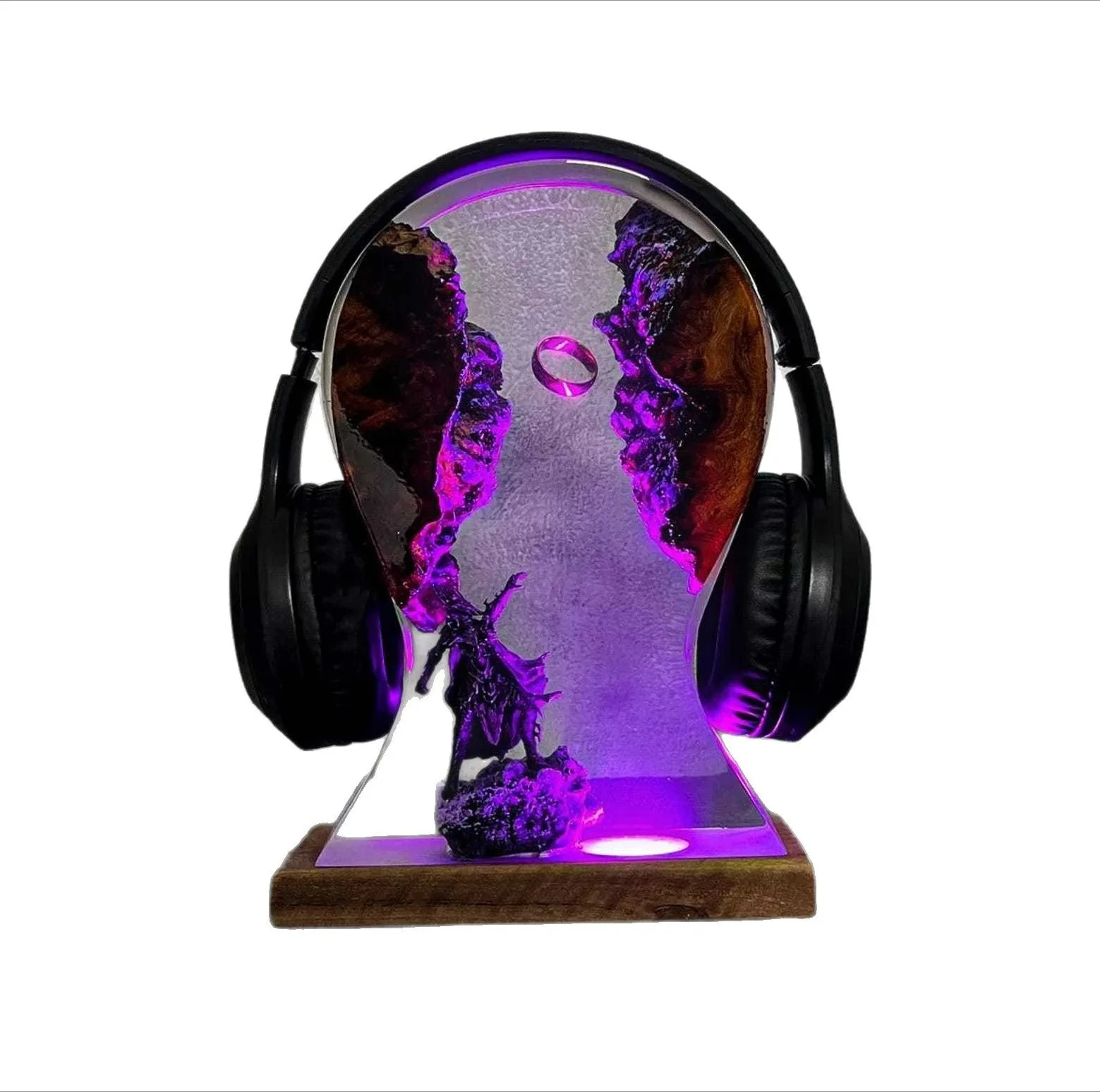 2026 Epoxy Resin Ambient Light Mystical Ring Statue Multifunctional Headphone Holder Desk Game Decor Present