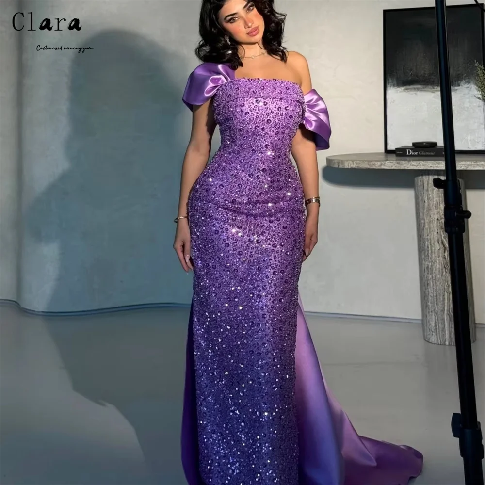 클라라 맞춤형 피쉬테일 오프숄더 반짝이는 라인스톤 여성 이브닝 드레스 럭셔리 2025 이브닝 드레스 웨딩 파티 드레스 여성용