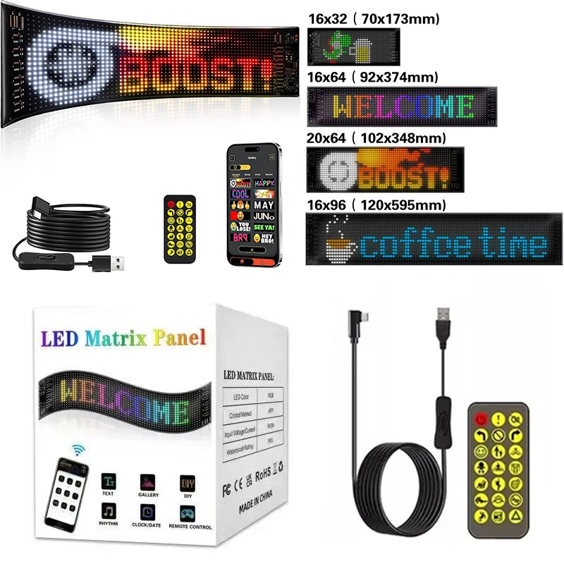 Car LED Matrix Pixel Panel Scrolling Message Display Screen Multi Purpose APP Programmable  LED Sign Full Color Display Screen