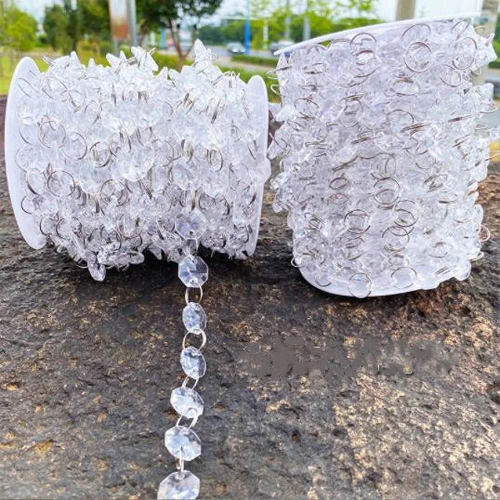 

Camal Clear 20Yards 14mm Acrylic Crystal Octagonal Artificial Beads Chain Garland For Curtain Wedding Bouquet Party Home Decor