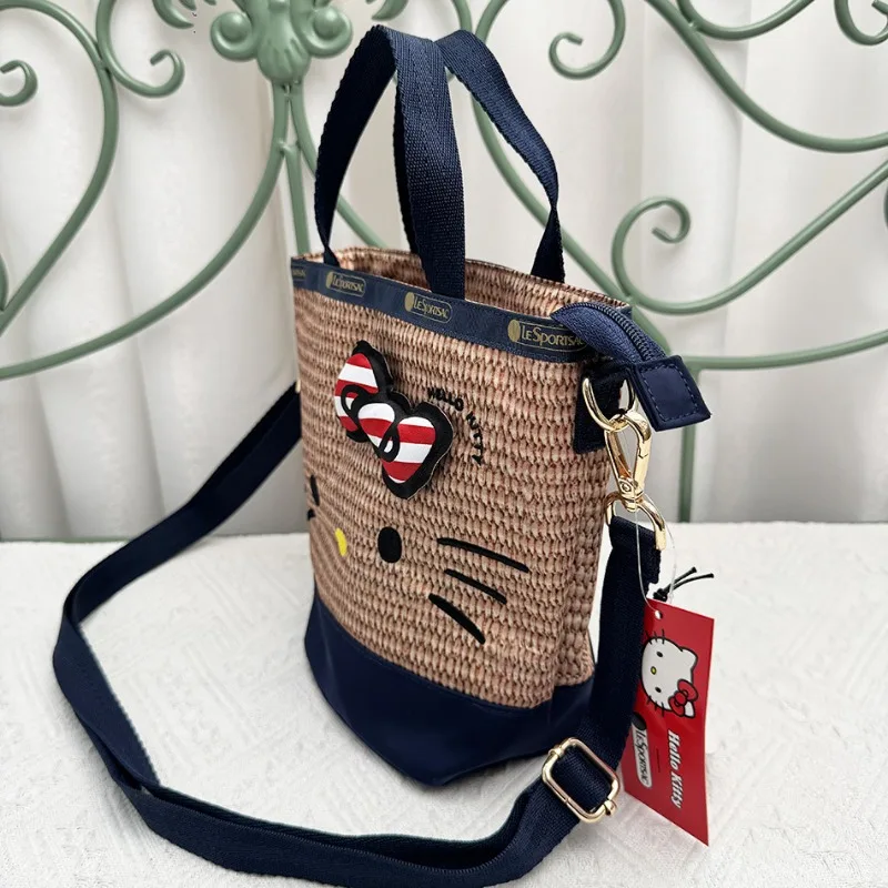 Kawaii MINISO Sanrio Hello Kitty Anime Cartoon Embroidered Shoulder Mesengers Bag Bucket Bag Casual Handbag