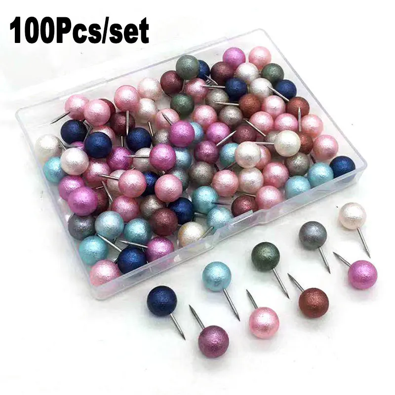 100 Set Màu Bóng Tròn Đầu Thumbtack Đẩy Chân 21Mm Văn Phòng Học Tường Bản Đồ Hình Ảnh Giấy Bảng Thông Báo ngón Tay Cái Độ Bám Pushpin