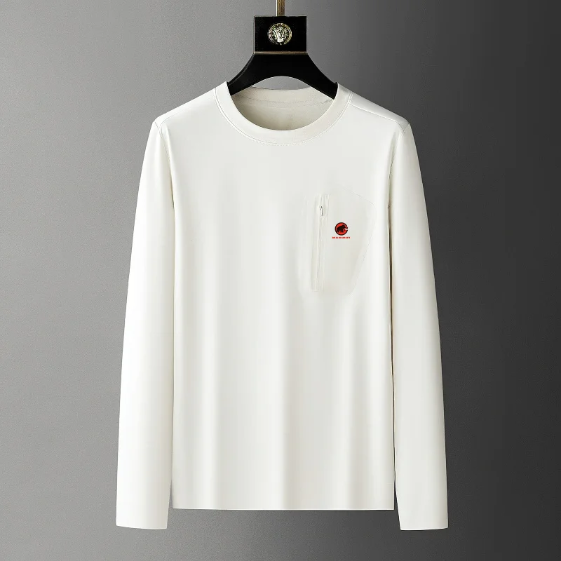 

High end brand men's printed long sleeved T-shirt for spring and autumn new zipper pocket breathable casual fashion sports top