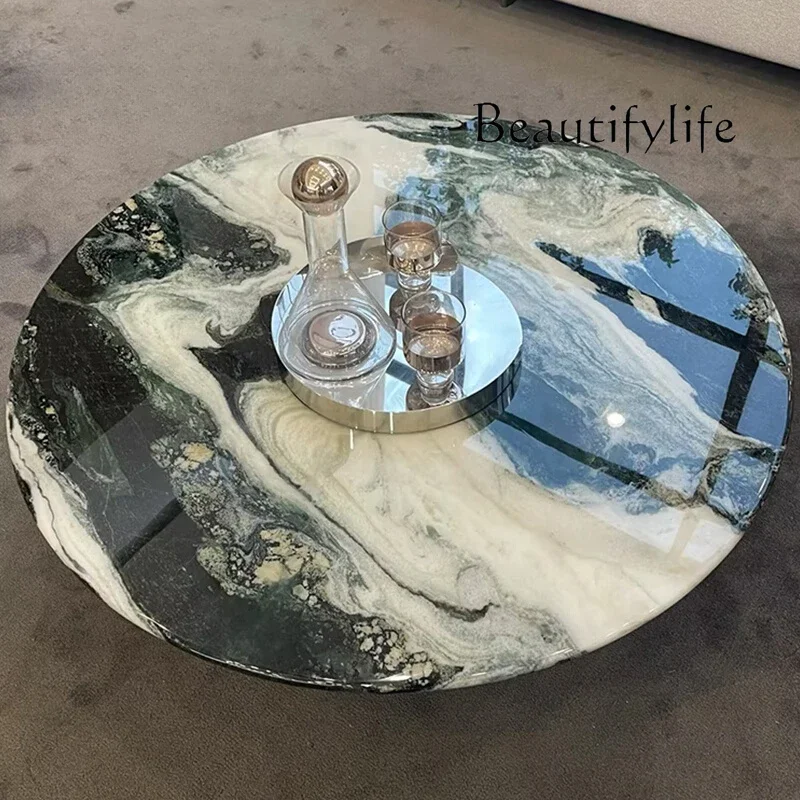 QPanda White Marble Coffee Table Can Be Customized Advanced Coffee Table Creative Stainless Steel Round Coffee Table