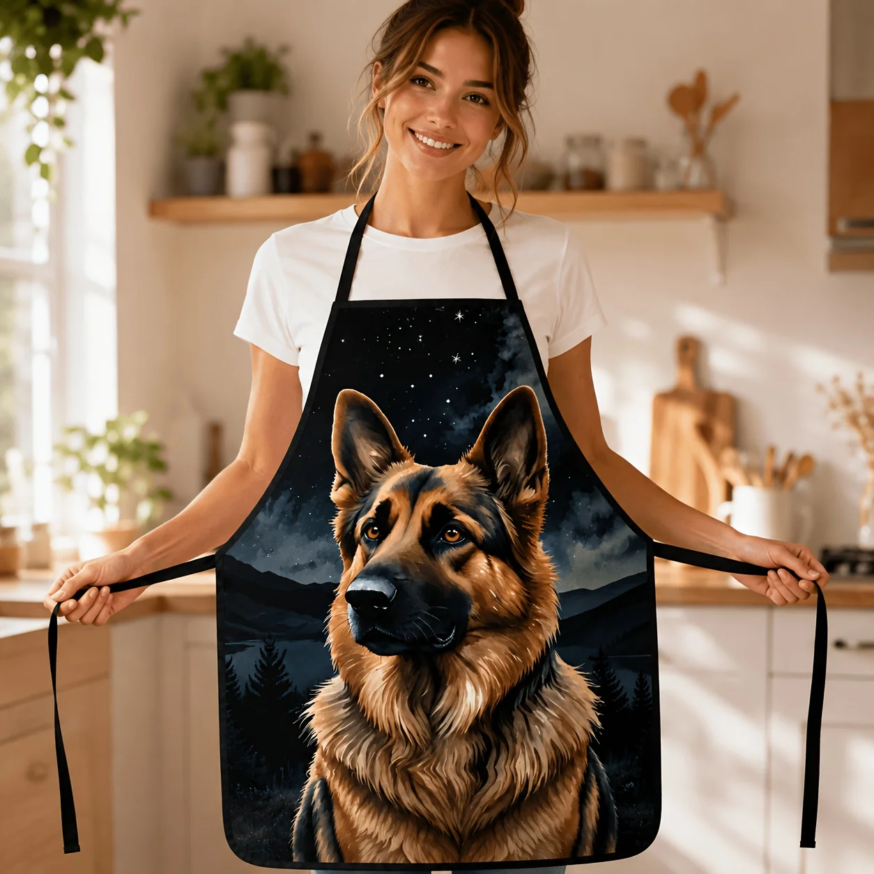1pc 2D Flat Unisex Dog Print Apron, German Shepherd Design for Home Cooking, Outdoor Grilling & Holiday Gifting