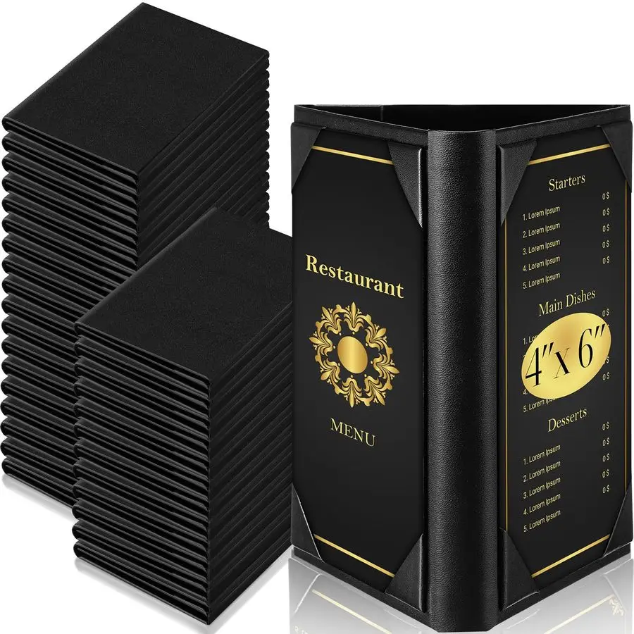 

30 Pcs 4 x 6 Inch Triangle Table Tent Leatherette Menu Holders 3 Sided Menu Cover Frame Menu Sign Holders for Restaurant Cafe Ba