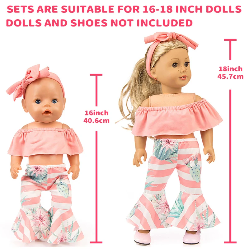 18Inch Girl Doll Pink Waist Coat Tights 3 Pcs Set 40cm Baby New Born Doll Clothes 18\