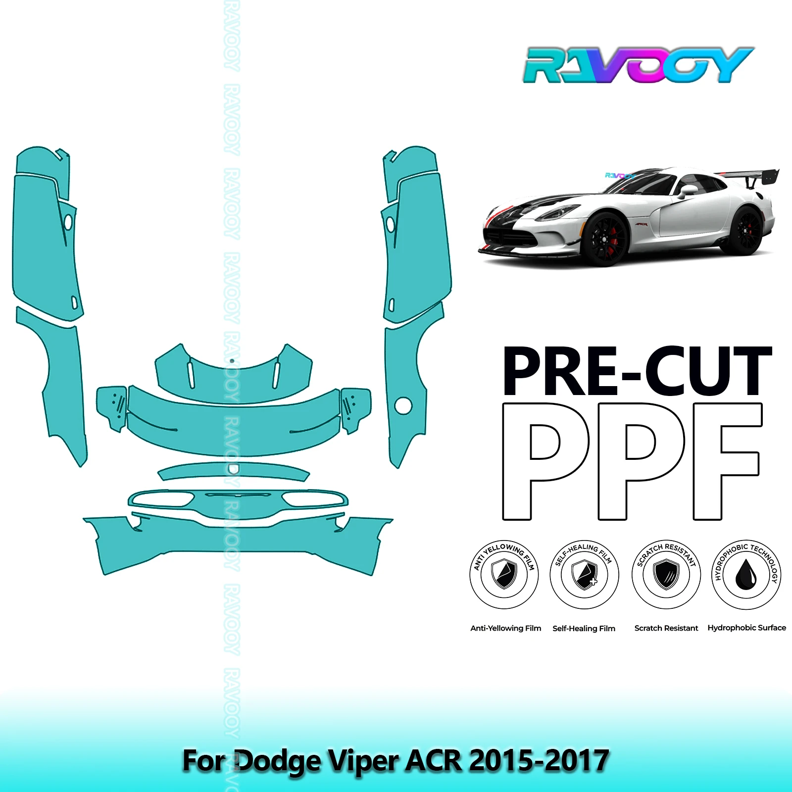 

8.5Mil Precut Paint Protection Film PPF Clear Bra Front Kit+Rockers For Dodge Viper ACR 2015-2017