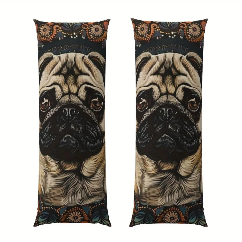 One Mandala Pug Pattern Ultra Soft Long Throw Pillow Cover | 20x54 inch, Double-Sided Print, Breathable Polyester, Zipper Closur