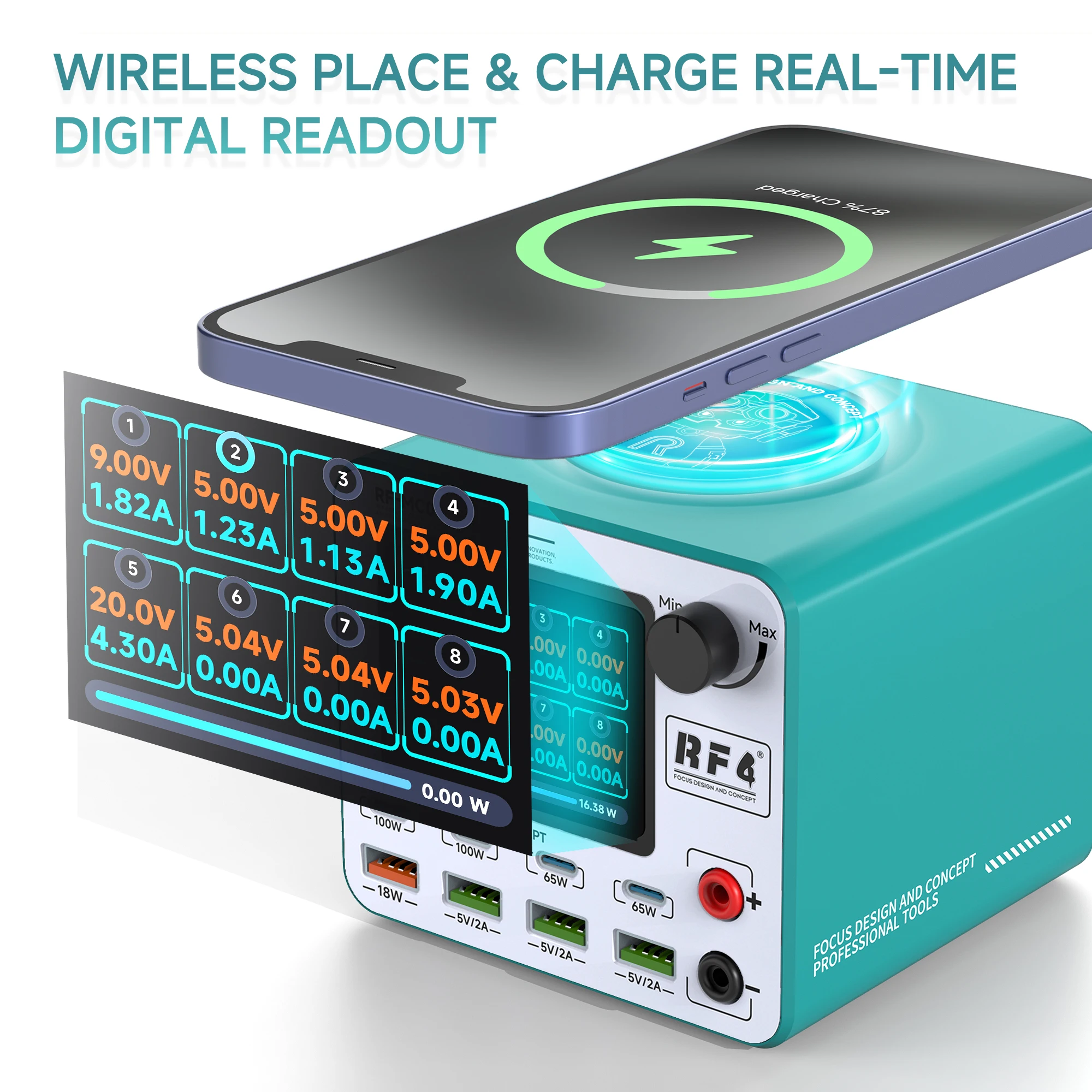 RF4 RF-MC09 150W Smart Charger Multi Port Charging Station Real Time Display for Laptop Phone Multiple Devices