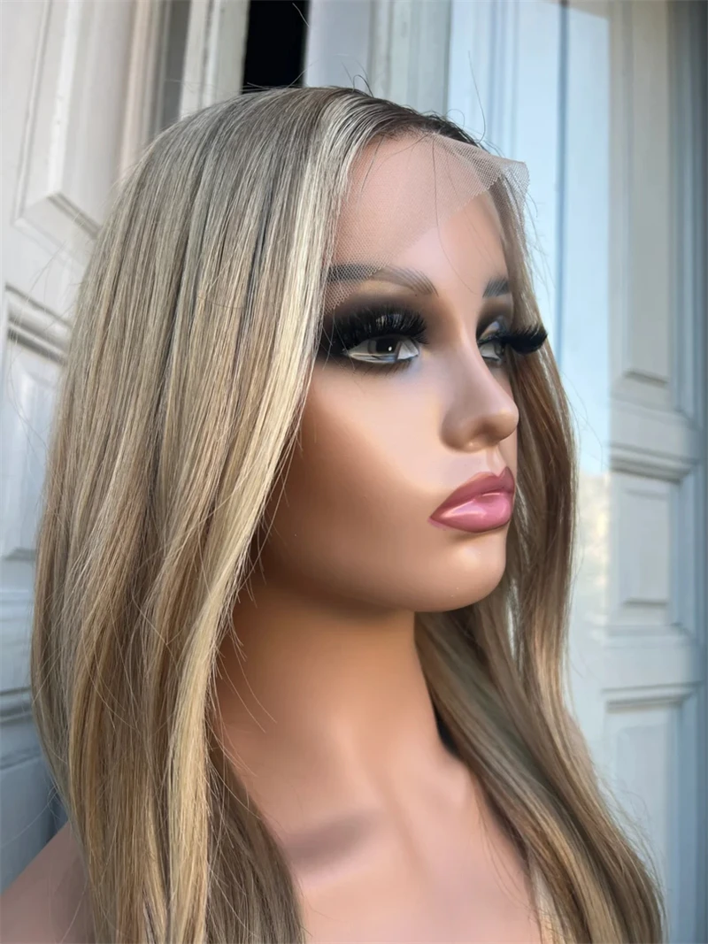 Glueless Highlight Ash Blonde Straight Wig 100% Human Hair 180 Density Wigs 13x6 Lace Front Wigs Preplucked Natural Remy Wigs