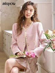 MISHOW Pink Cropped Patchwork Jacket for Women 2024 Spring Fashion Crew Neck Loose Short Coats Female New Outwear MXD14W0313